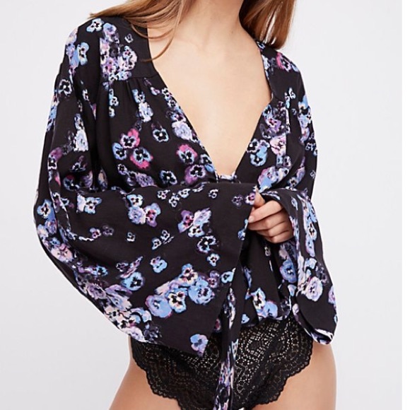 NWT Free People Floral Bell Sleeve Bodysuit - Picture 2 of 7